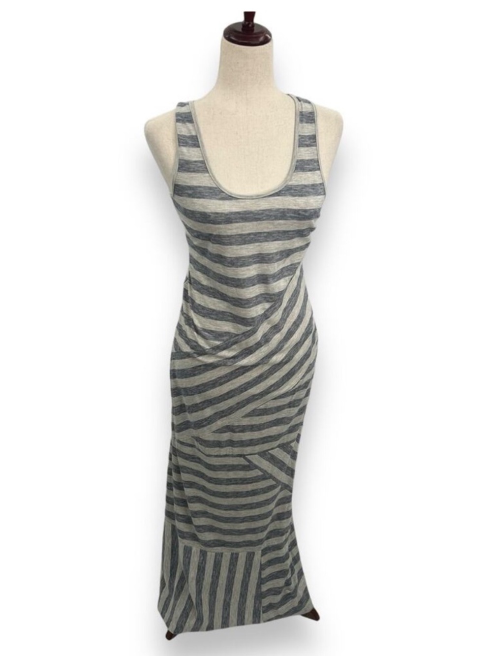 NWT Mystree Striped Maxi Dress Size Small S Blue Gray Racerback Long Casual NEW